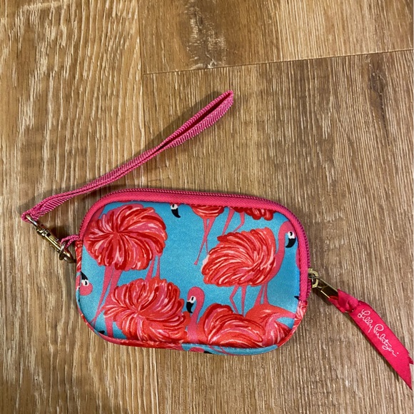 Lilly Pulitzer Neoprene Small Wristlet Case flamingo pattern - Picture 2 of 6